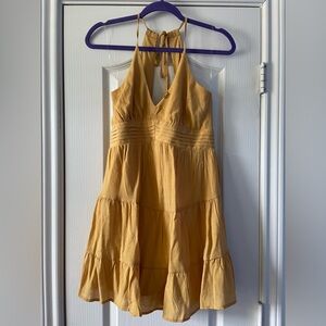 NWT: Francesca’s blue rain brand, size small. Mustard yellow summer dress